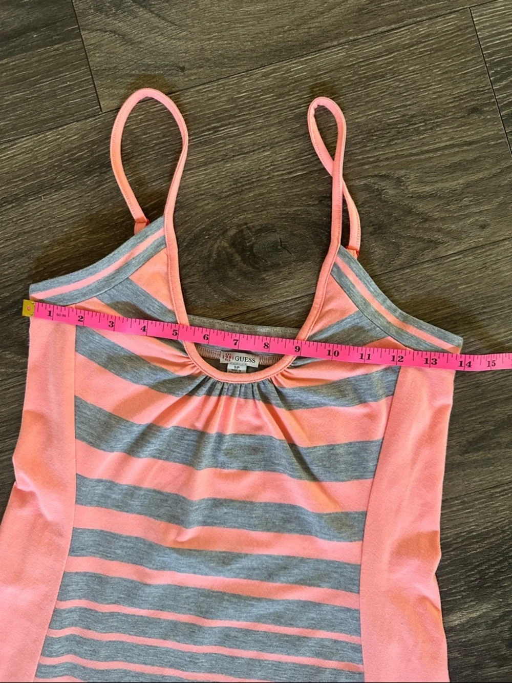 GUESS Coral & Gray Striped Maxi Dress XS Spaghetti Strap Casual Summer - Picture 5 of 9